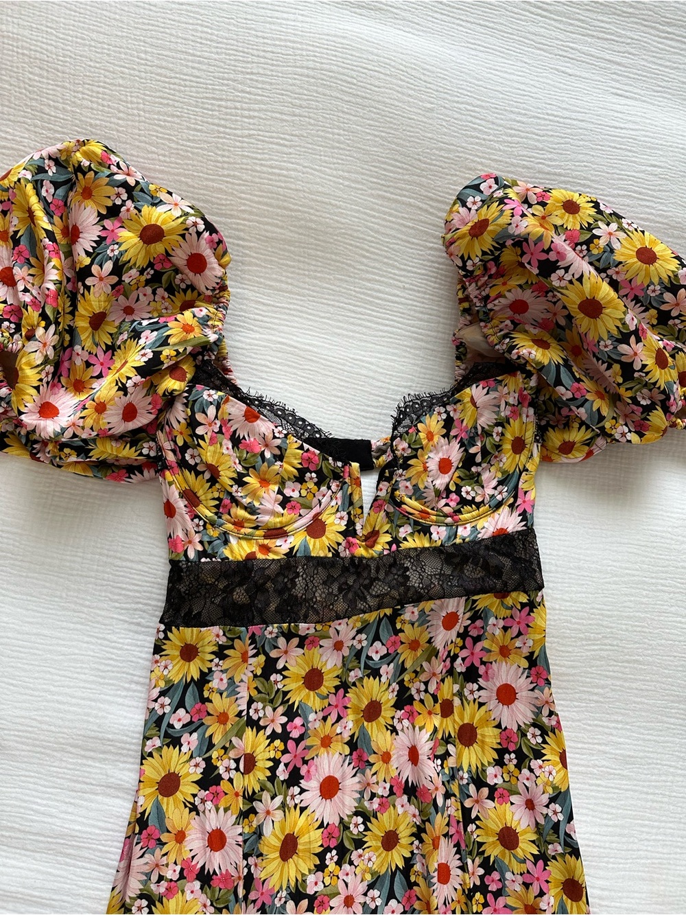 For Love And Lemons Yellow Floral Puff-Sleeve Maxi Dress - Picture 4 of 6